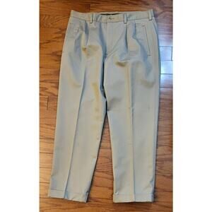 SAVANE Pleated KHAKI Pants Mens Relaxed Fit Cuffed 36 x 29